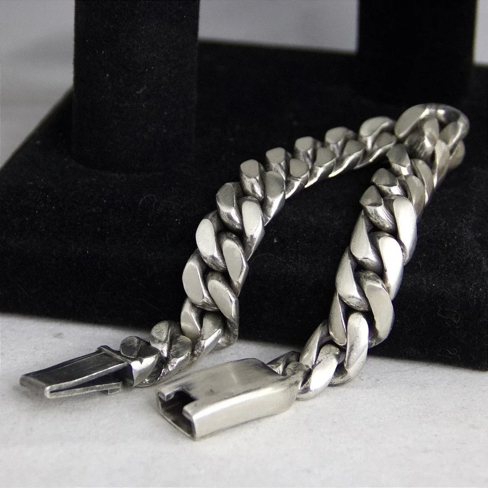 VTG HEAVY Sterling Silver 925 Cuban Link Chain Bracelet 9 Inch 107g 12mm